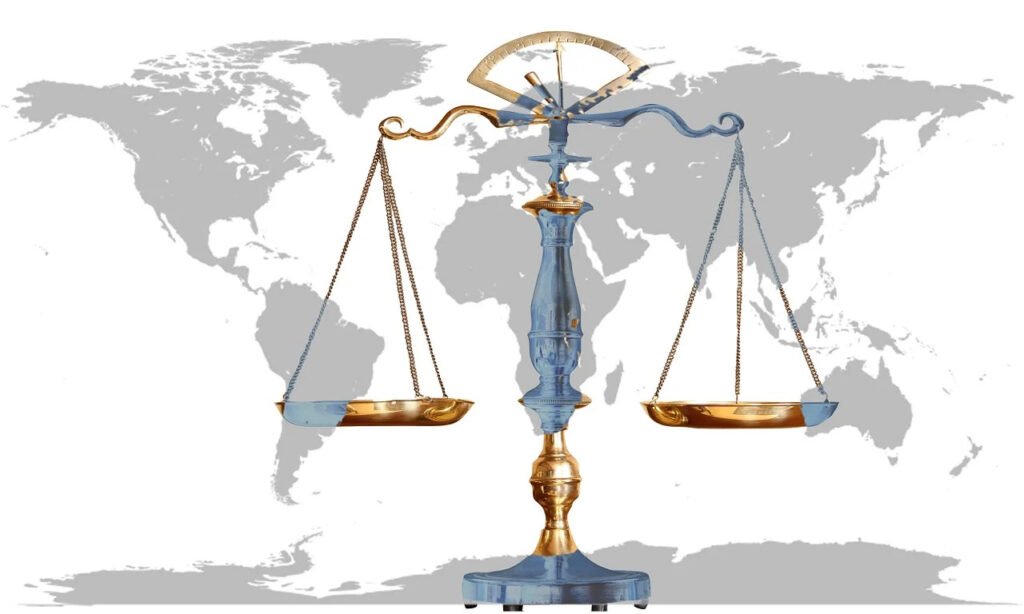Balanza equilibrando poder entre Estados Unidos y China frente al planeta, representando la pugna geopolítica y su impacto en el orden mundial